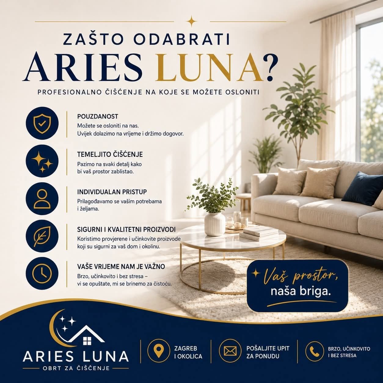 Profesionalno čišćenje kuće Zagreb — Aries Luna